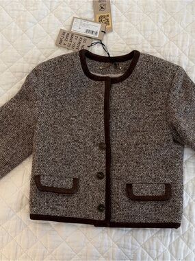Golden Goose Brown Herringbone Tweed Kids Jacket with Dark Trim